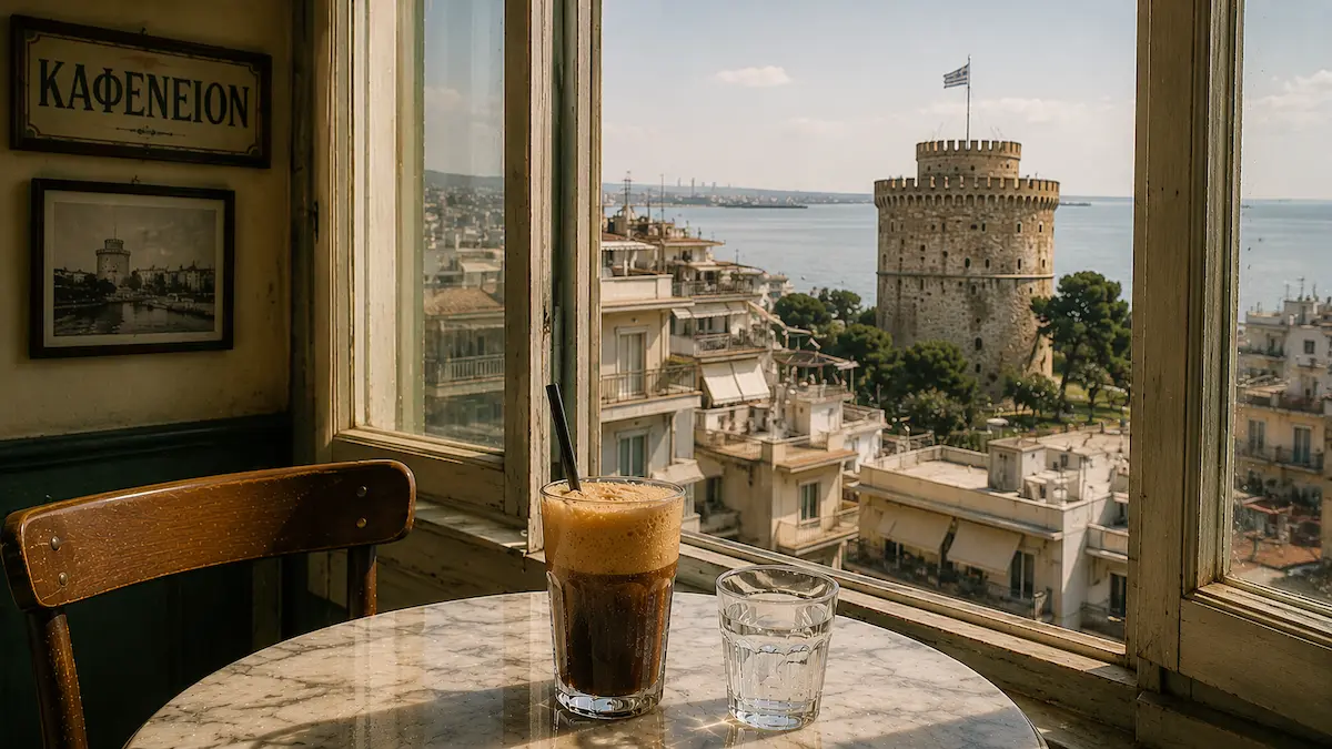 Ένας καφέ φραπέ με θέα το λευκό πύργο