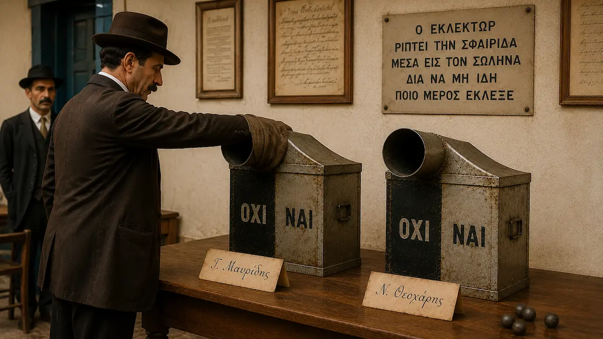 Ένας άντρας ψηφίζει με σφαιρίδιο