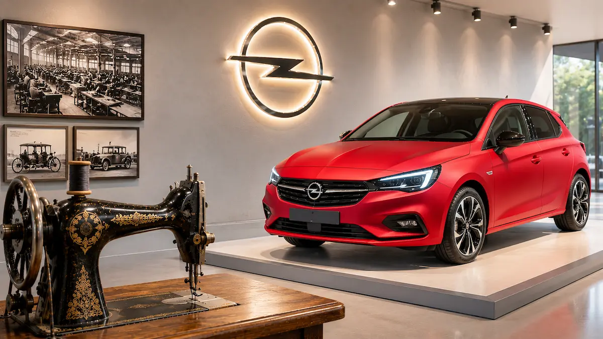 ραπτομηχανή και αυτοκίνητο Opel σε έκθεση