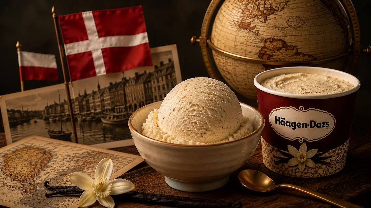 Παγωτό Häagen-Dazs και από πίσω δανέζικη και πολωνική σημαία